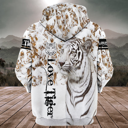 Love White Tiger Snow Pattern All Over Printed Unisex Shirt