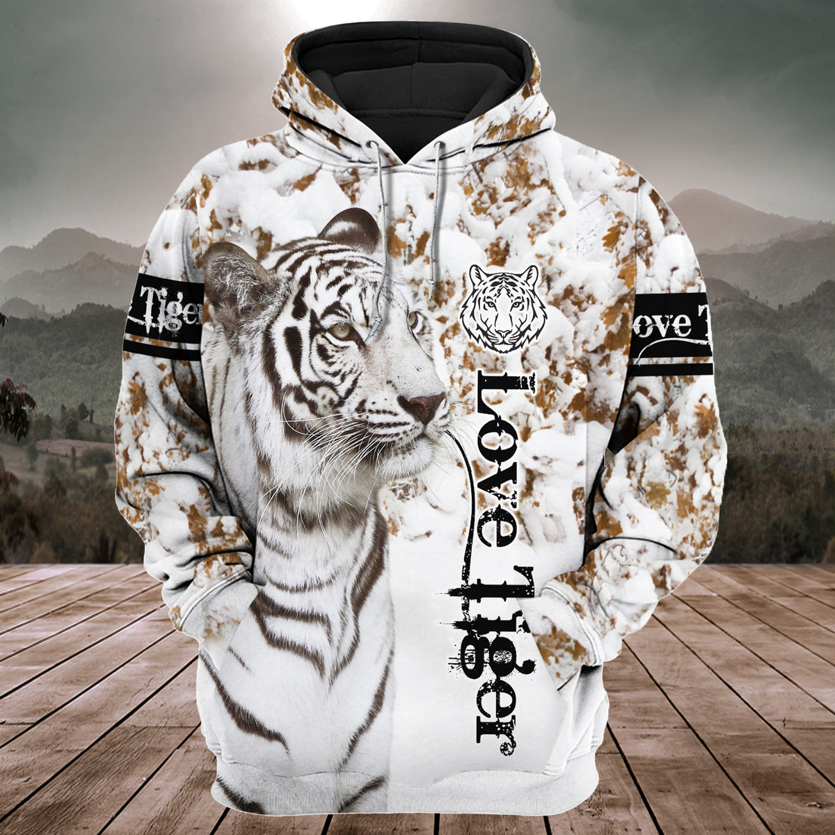 Love White Tiger Snow Pattern All Over Printed Unisex Shirt