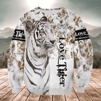 Love White Tiger Snow Pattern All Over Printed Unisex Shirt