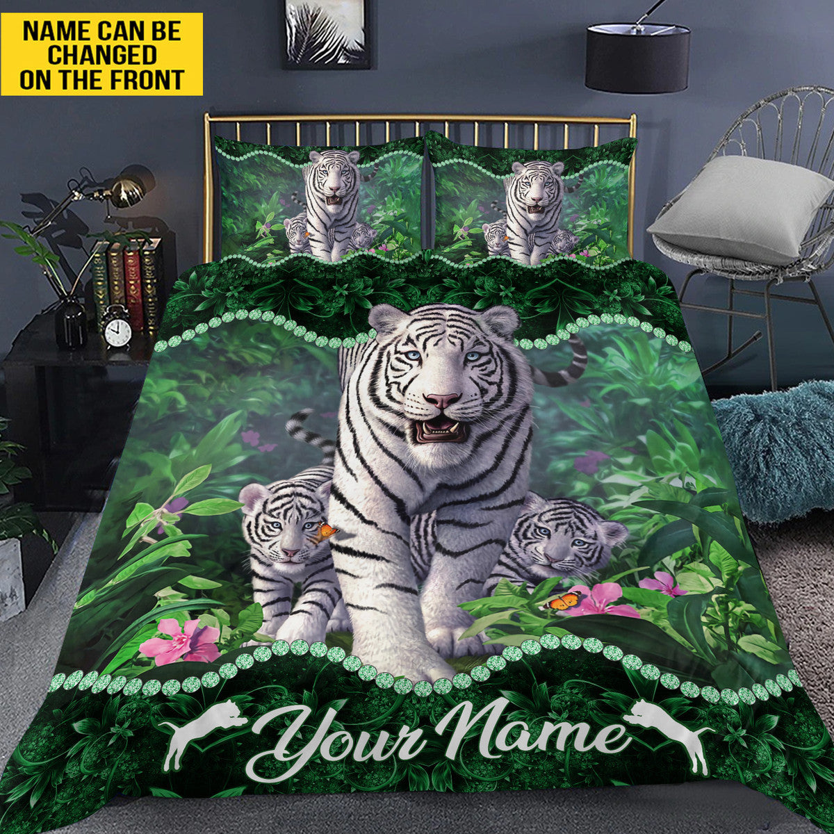 Personalized Name White Tiger Family 3D All Over Printed Bedding Set