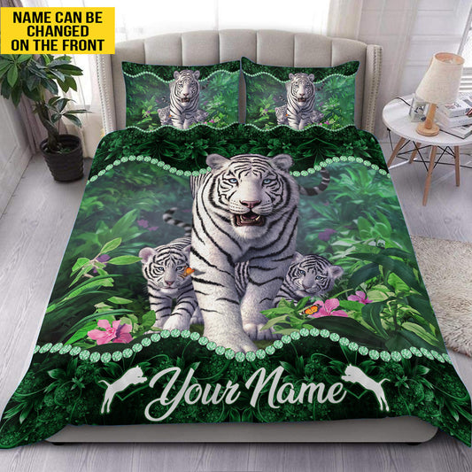 Personalized Name White Tiger Family 3D All Over Printed Bedding Set