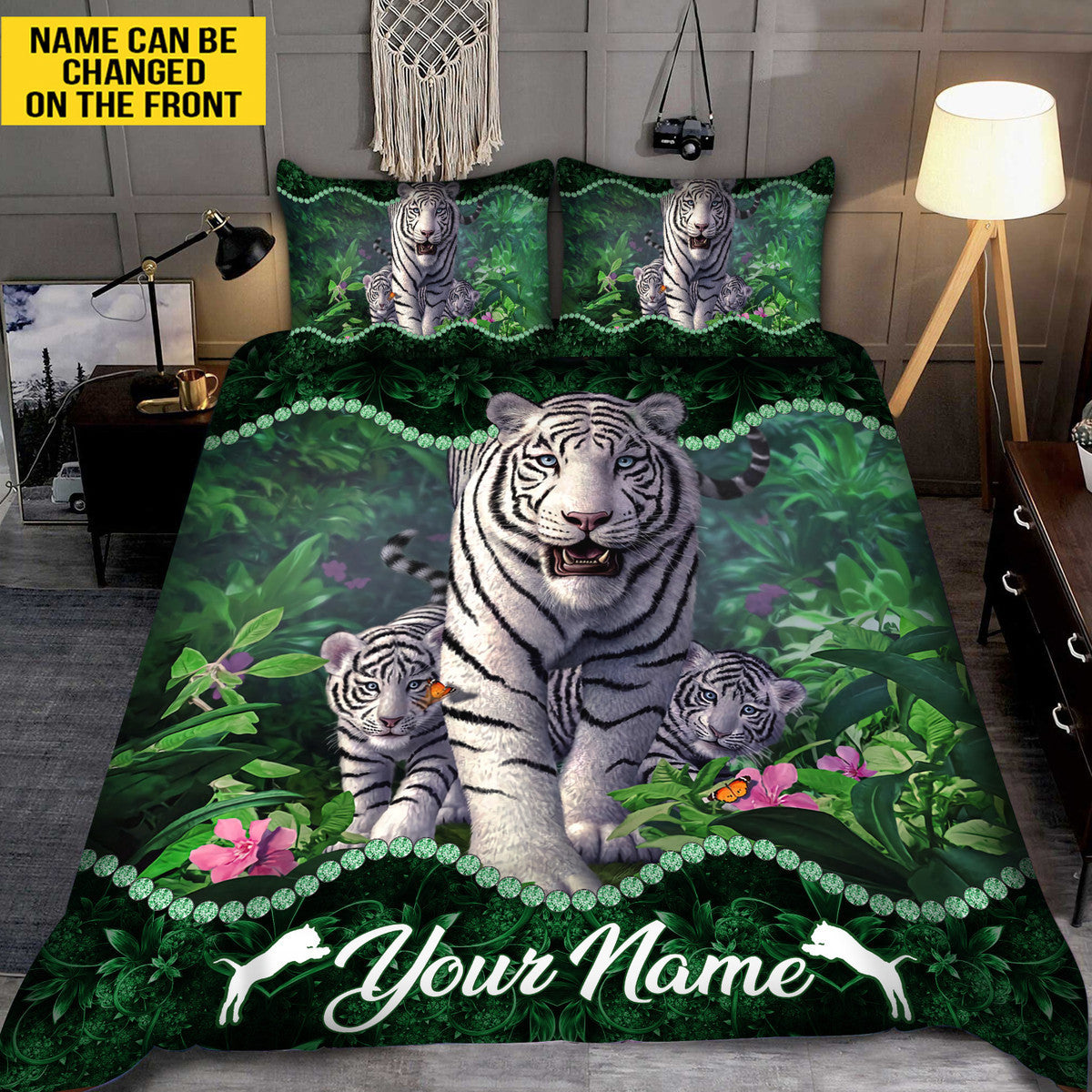 Personalized Name White Tiger Family 3D All Over Printed Bedding Set