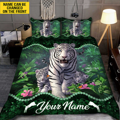 Personalized Name White Tiger Family 3D All Over Printed Bedding Set