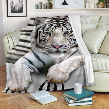 Cool White Tiger Fleece Blanket