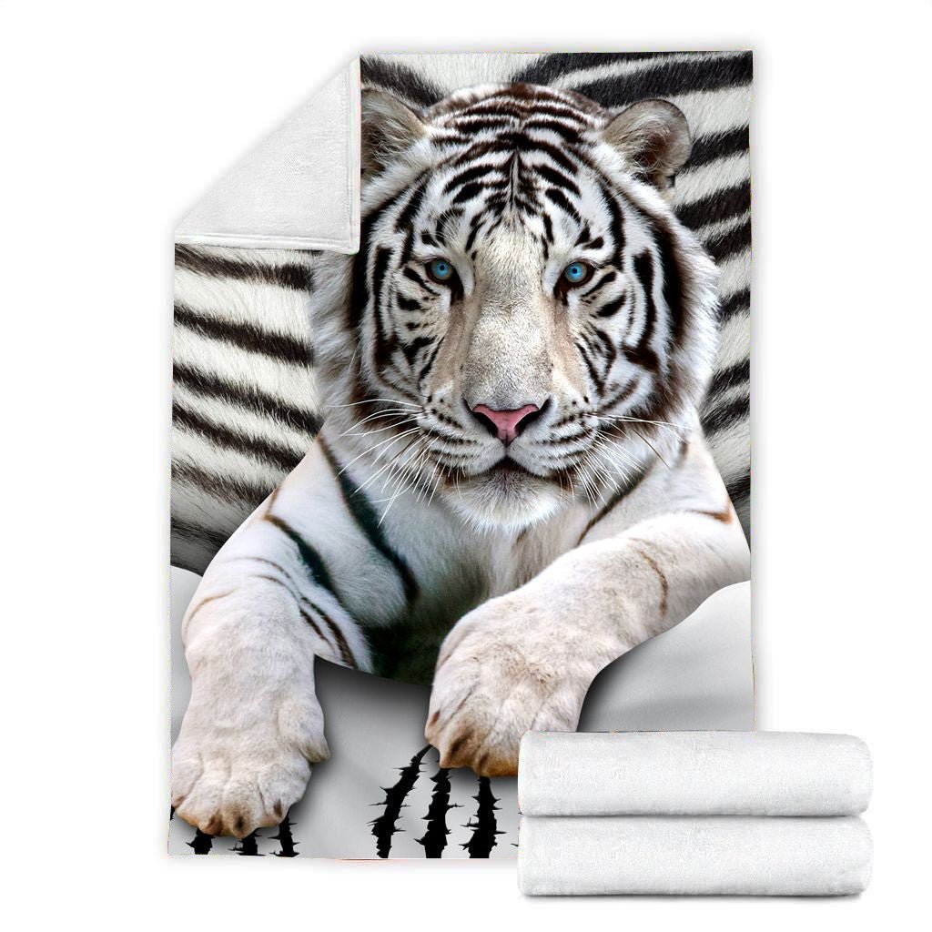 Cool White Tiger Fleece Blanket
