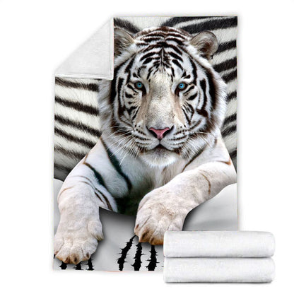 Cool White Tiger Fleece Blanket