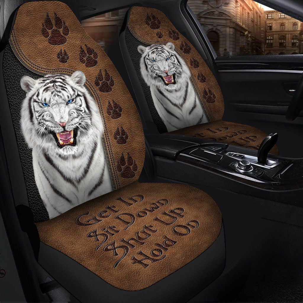 White Tiger Hold on Funny Car Seat Covers