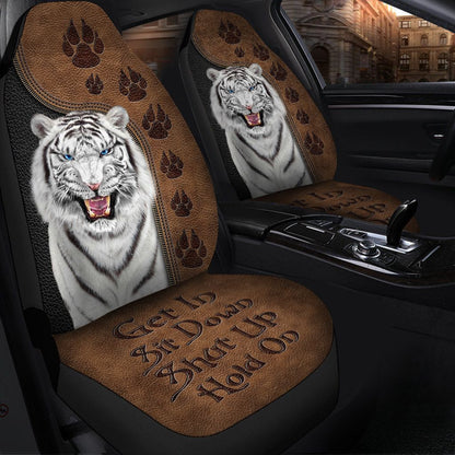 White Tiger Hold on Funny Car Seat Covers