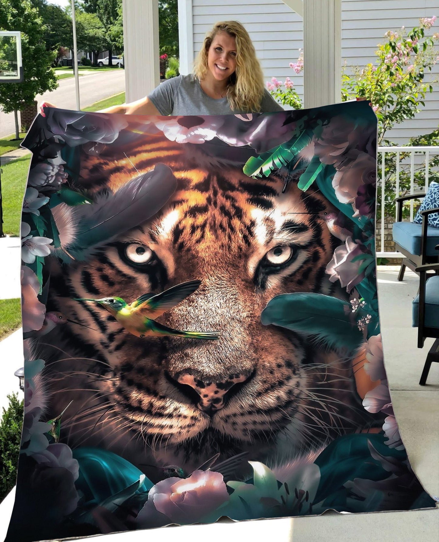Tiger Flower Fleece Blanket