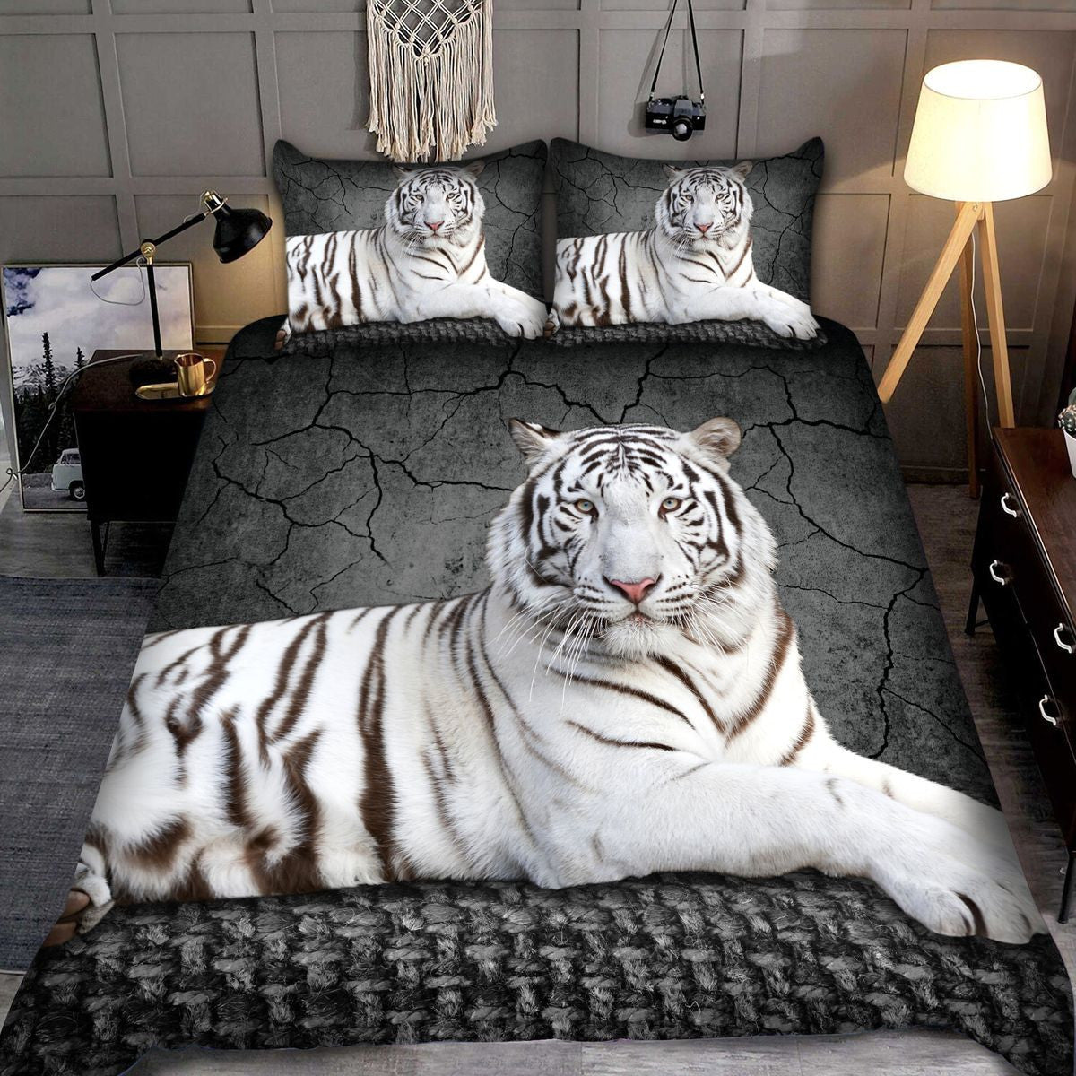 White Tiger Lie All Over Printed Bedding Set