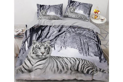 White Tiger Snow Pattern All Over Printed Bedding Set
