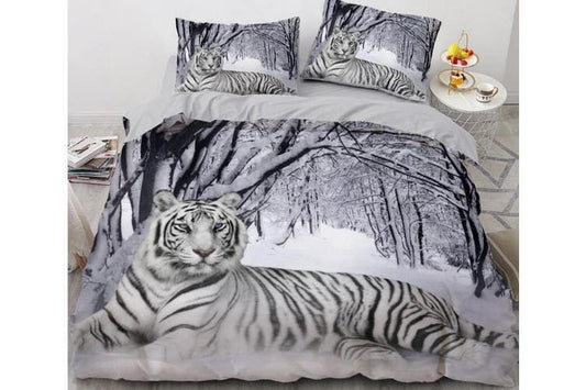 White Tiger Snow Pattern All Over Printed Bedding Set