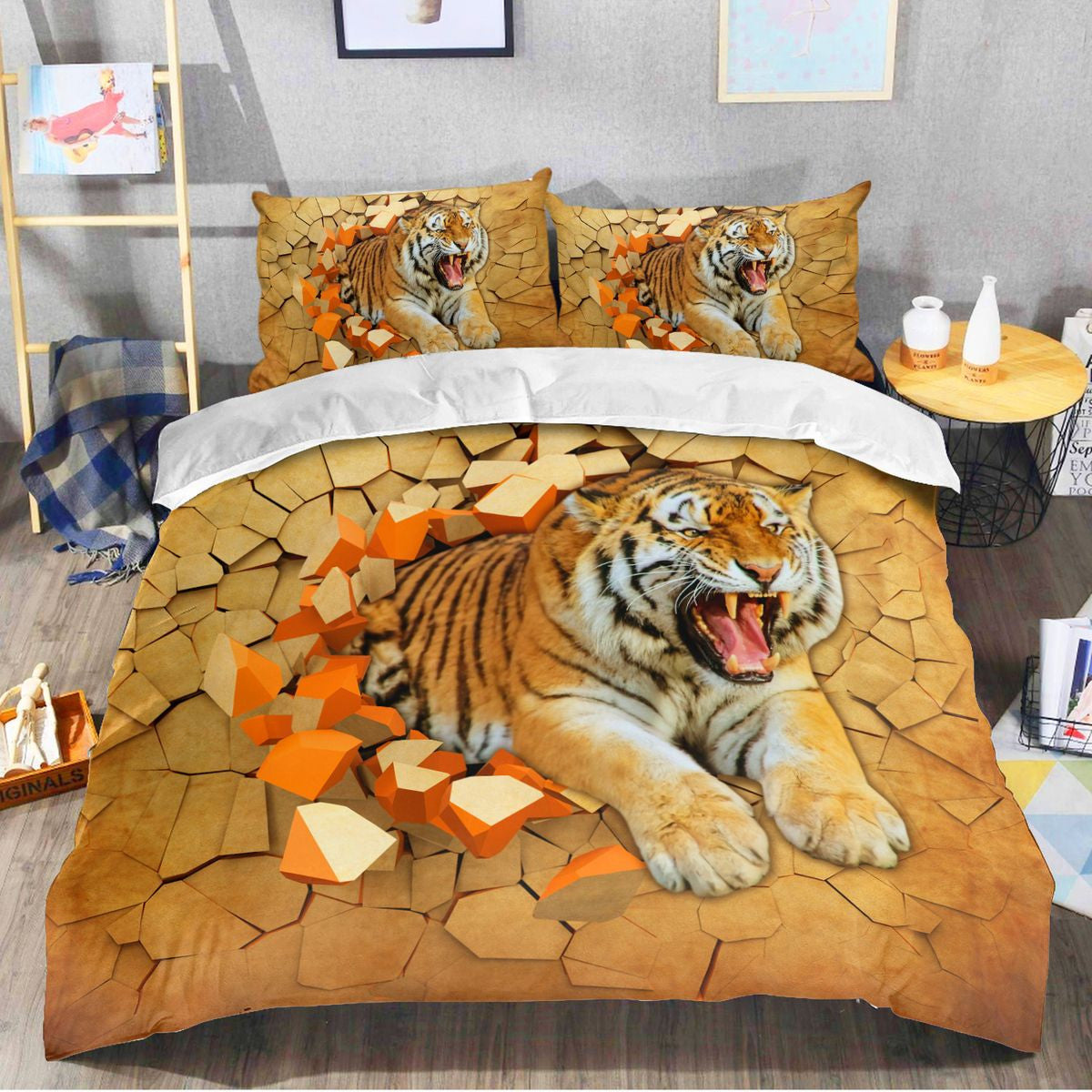 Tiger Wall Art Q2 Over Printed Bedding Set