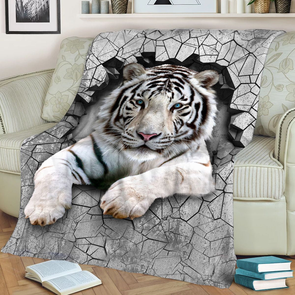 White Tiger Wall Fleece Blanket
