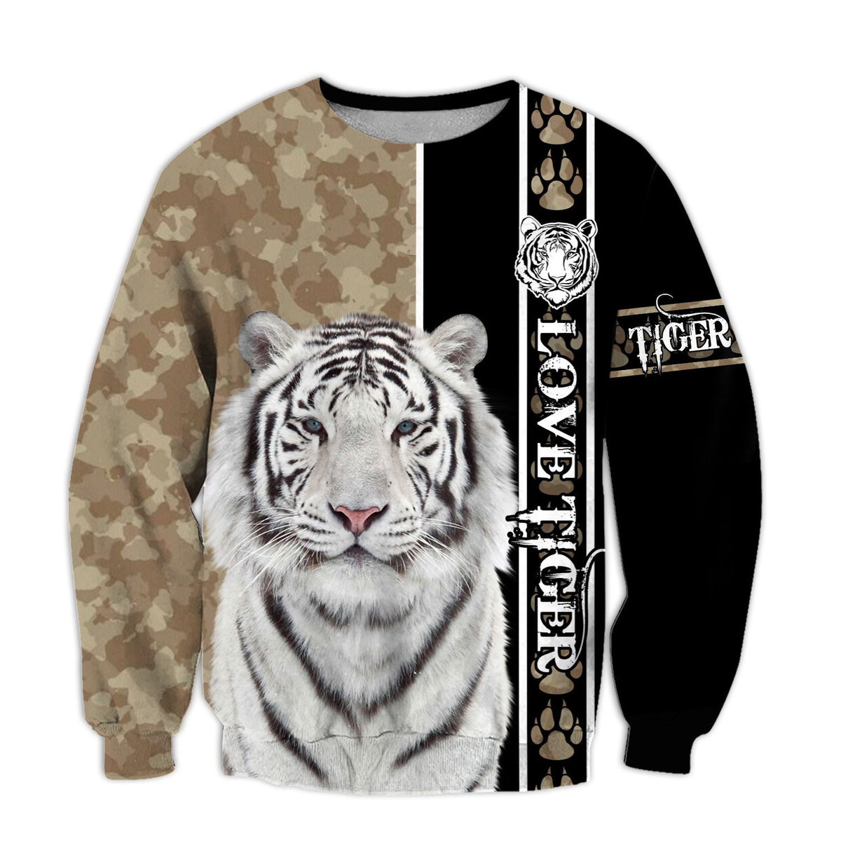 Personalized Name Love White Tiger Brown Camo Pattern All Over Printed Unisex Shirt