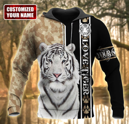 Personalized Name Love White Tiger Brown Camo Pattern All Over Printed Unisex Shirt