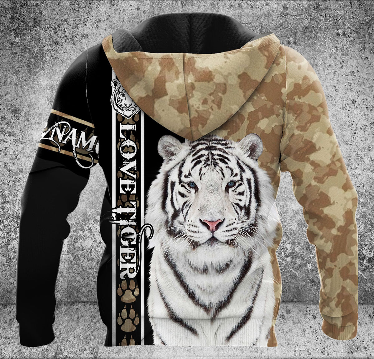 Personalized Name Love White Tiger Brown Camo Pattern All Over Printed Unisex Shirt