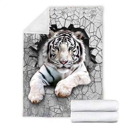 White Tiger Wall Fleece Blanket