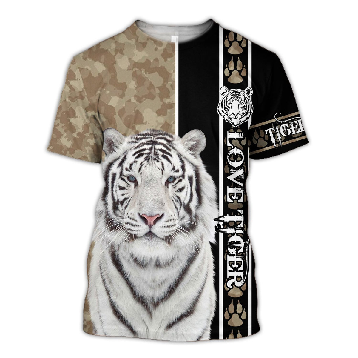 Personalized Name Love White Tiger Brown Camo Pattern All Over Printed Unisex Shirt
