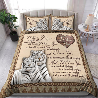 White Tiger Couple All Over Printed Bedding Set