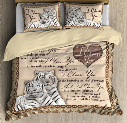 White Tiger Couple All Over Printed Bedding Set