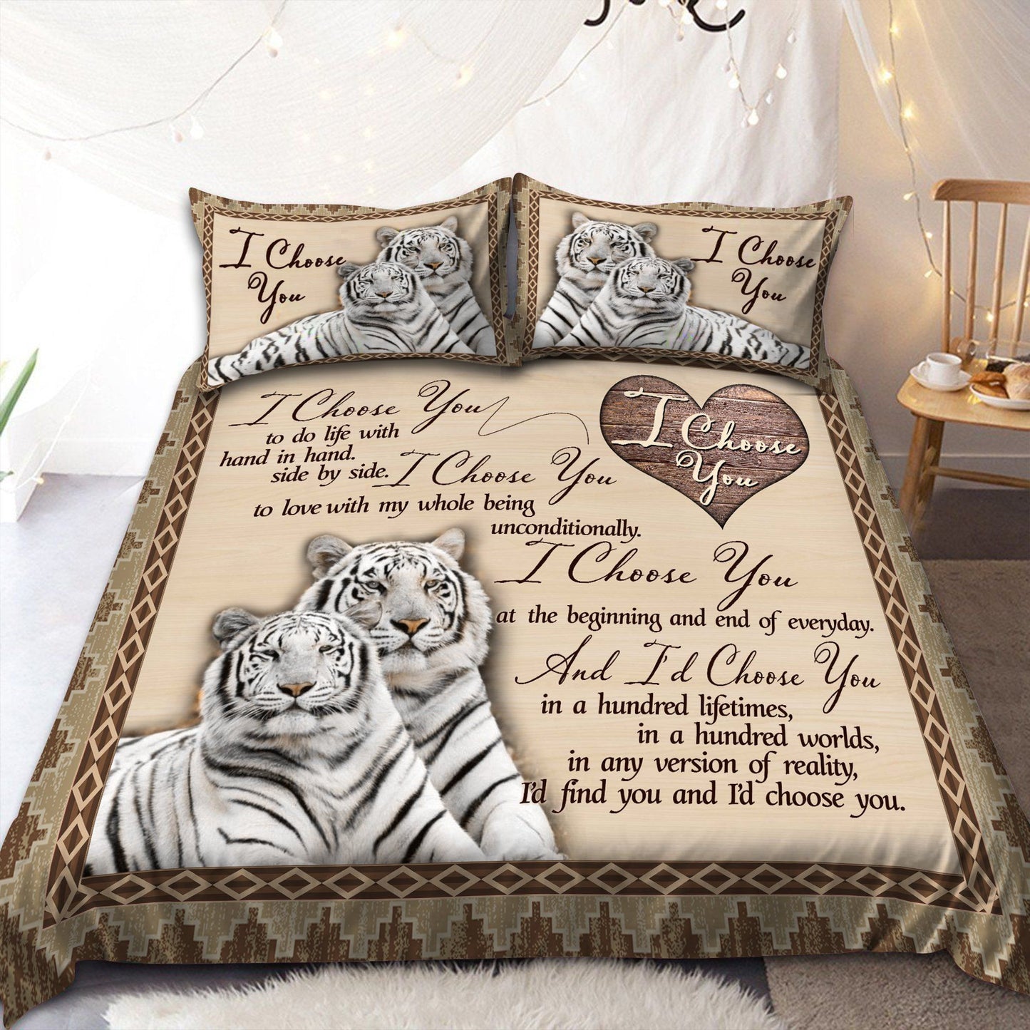 White Tiger Couple All Over Printed Bedding Set