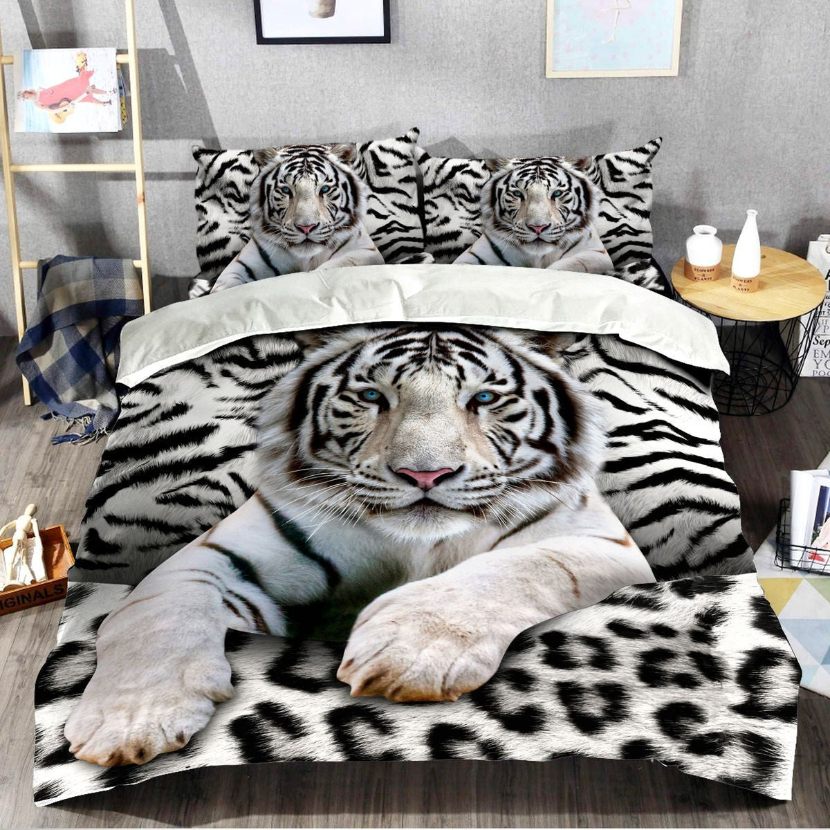 Cool White Tiger Pattern All Over Printed Bedding Set Q250909