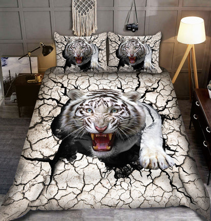 White Tiger Crack All Over Printed Bedding Set