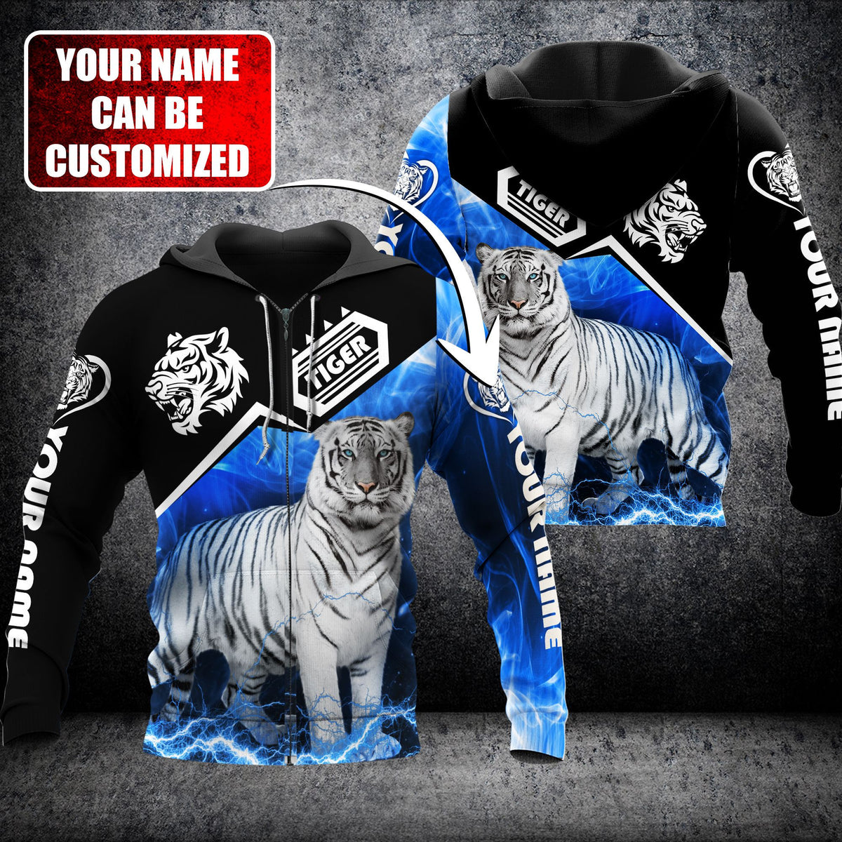 Personalized Name White Tiger All Over Printed Unisex Shirt