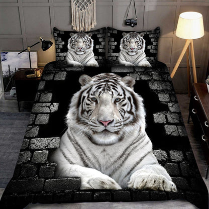 Cool White Tiger Wall All Over Printed Bedding Set
