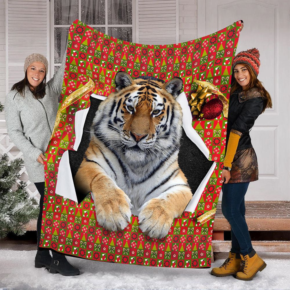 Tiger Torn Christmas Gift Fleece Blanket