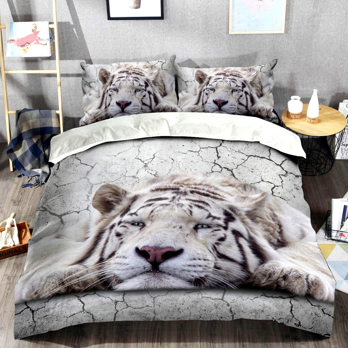 White Tiger All Over Printed Bedding Set