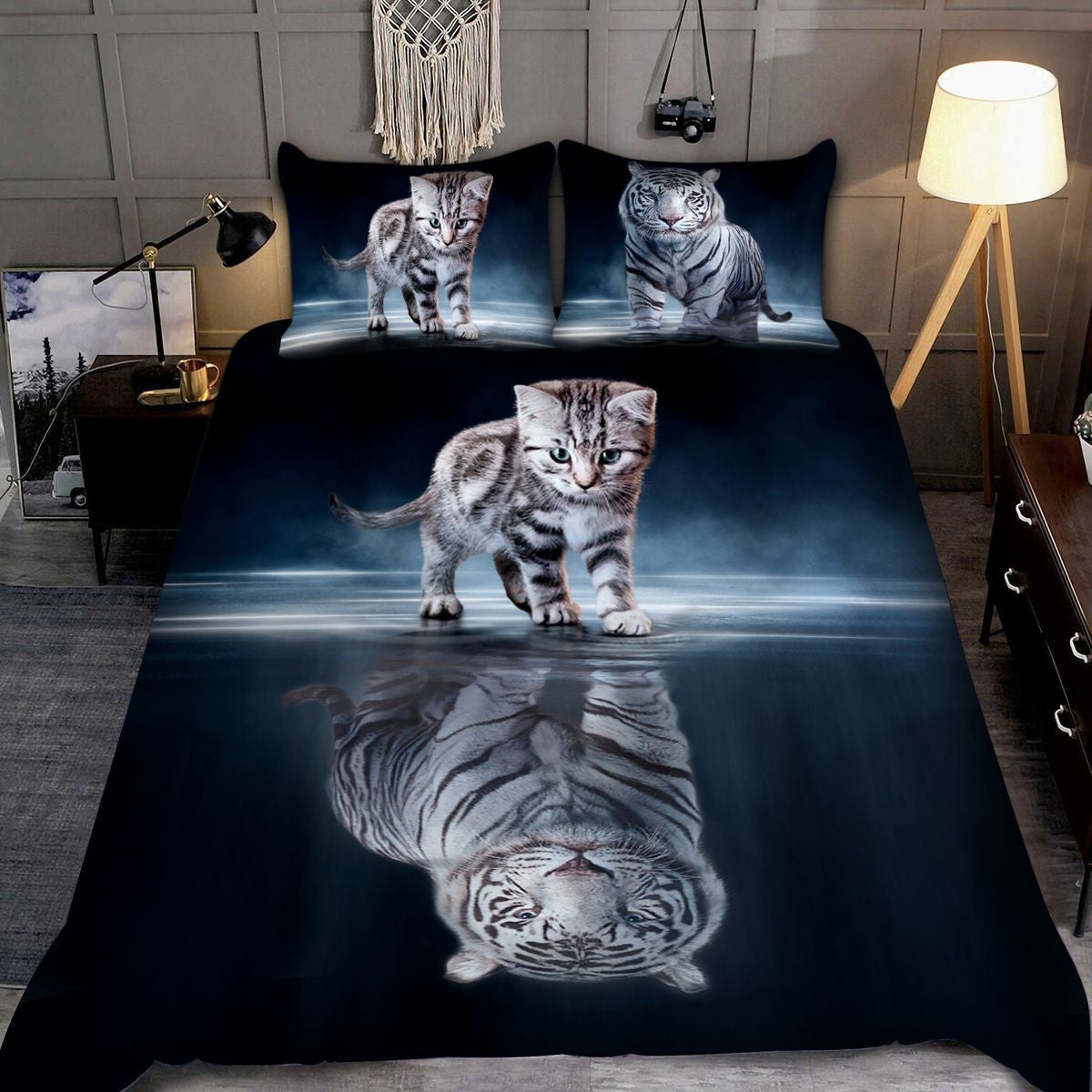 White Tiger Mirror All Over Printed Bedding Set