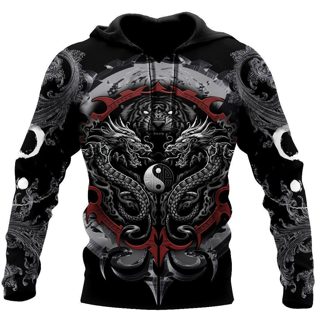 Dragon Tiger Yin And Yang Gothic Art 3D Unisex Shirt