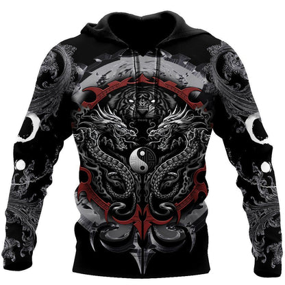 Dragon Tiger Yin And Yang Gothic Art 3D Unisex Shirt