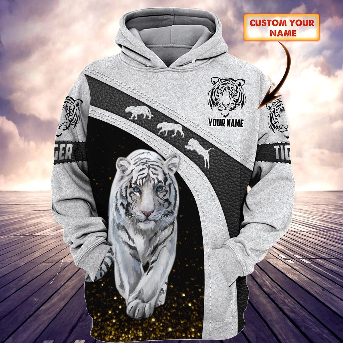 Personalized Name White Tiger Art All Over Printed Unisex Shirt