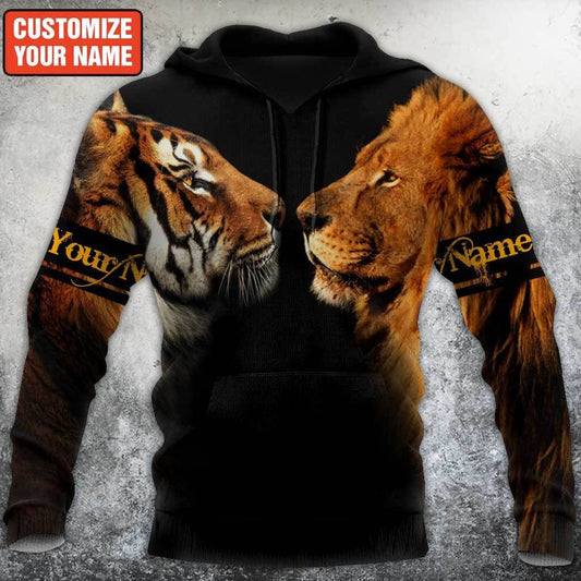 Personalized Name Tiger And Lion All Over Printed Unisex Shirt