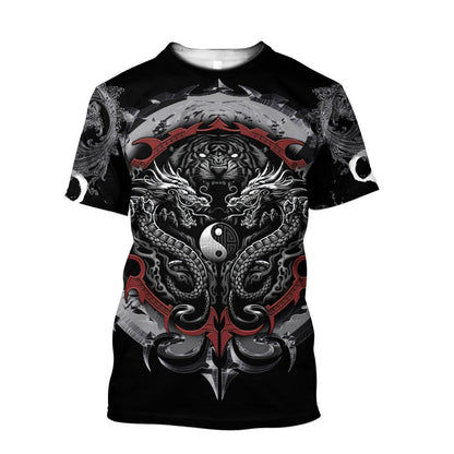 Dragon Tiger Yin And Yang Gothic Art 3D Unisex Shirt