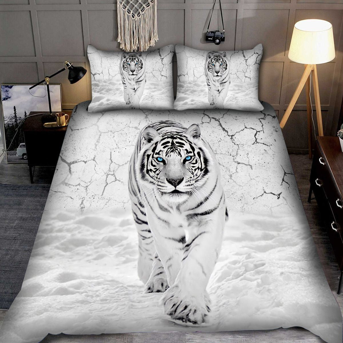 White Tiger Snow All Over Printed Bedding Set