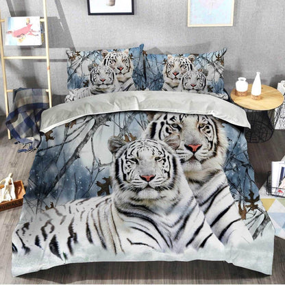 White Tiger Love All Over Printed Bedding Set