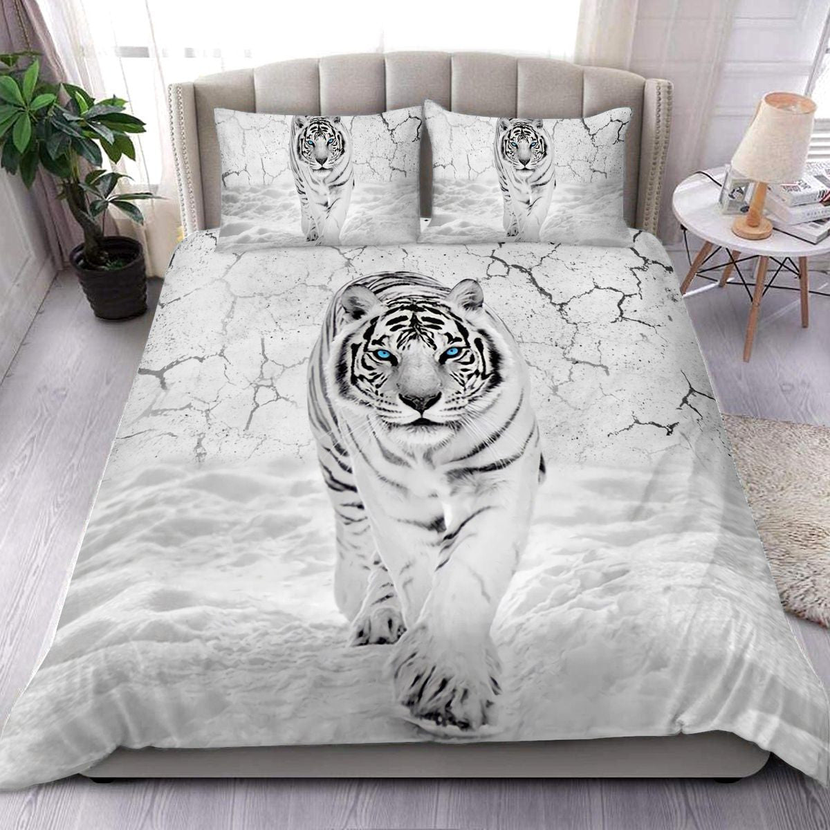 White Tiger Snow All Over Printed Bedding Set