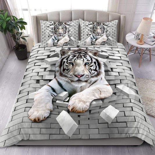 White Tiger Brick Wall All Over Printed Bedding Set