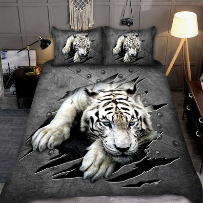 White Tiger Metal Pattern All Over Printed Bedding Set