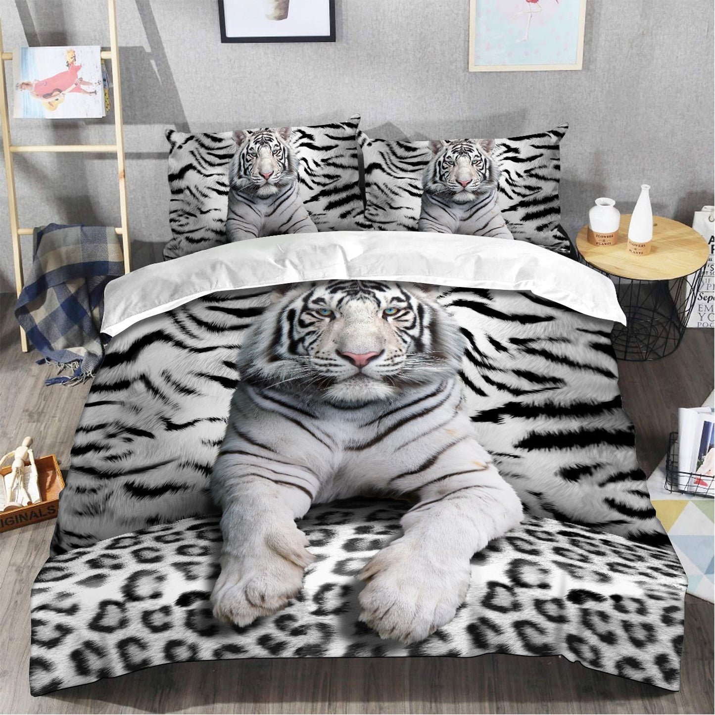 Cool White Tiger V3 All Over Printed Bedding Set