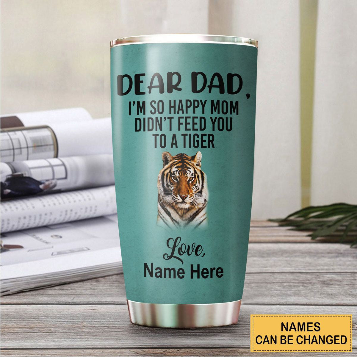 Personalized Name Tiger Dad Tumbler 20oz 30oz Cup