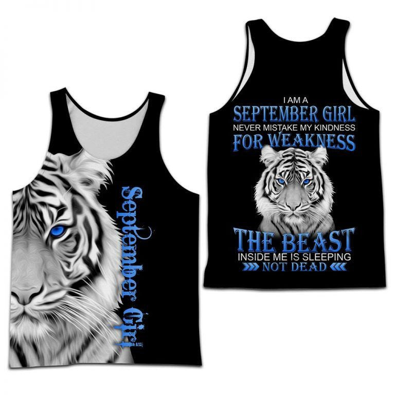 Personalized Name September Girl White Tiger 3D All Over Printed Clothes