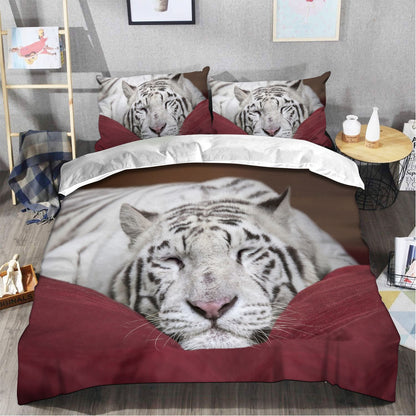 White Tiger Sleeping All Over Printed Bedding Set