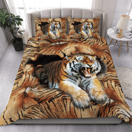 Tiger Pattern Grungy All Over Printed Bedding Set