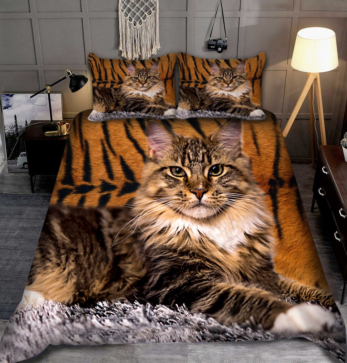 Maine Coon Tiger Pattern All Over Printed Bedding Set