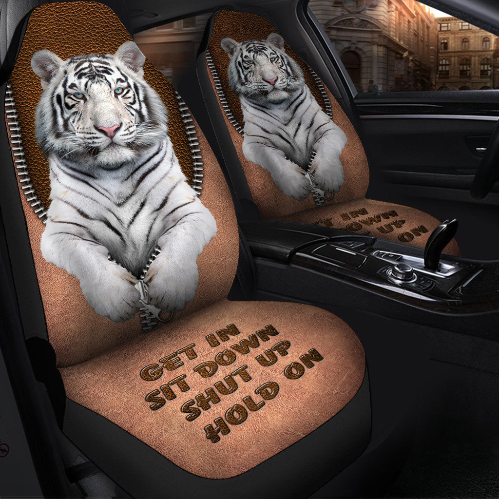 White Tiger Q2 Hold on Funny Car Seat Covers Universal Fit Set 2